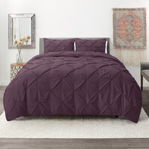 Purple Eggplant Full Pinch Pleat Duvet Cover Set 3Pc Luxurious Pintuck Style - £45.85 GBP