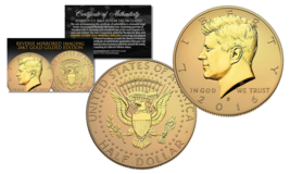 2016-D Kennedy Half Dollar Coin Reverse Mirror Imaging &amp; Frosting 24K Gold Issue - £14.66 GBP