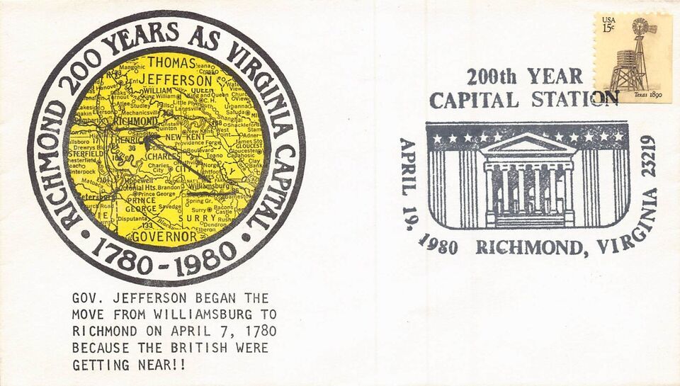 Primary image for RICHMOND~200 YEARS AS CAPITAL OF VIRGINIA-MOVED FROM WILLIAMSBURG~1980 ENVELOPE