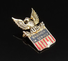 CORO 925 Silver - Vintage Rare US Brother In Service Enamel Brooch Pin -... - $42.72
