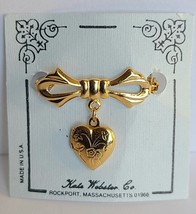 Vintage Gold Bow Brooch Pin with Heart Photo Locket ❤️ Jewelry for Dolls... - $13.85