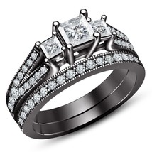 Sterling Silver 2 Ct Simulated Princess Diamond Engagement Bridal Ring Set - £118.67 GBP
