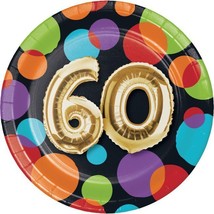 Gold Balloon 60th Birthday 7 Inch Paper Plates 8 Pack 60th Birthday Tableware - £8.78 GBP