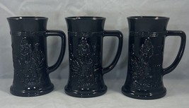 Set of  3 Black Indiana Glass Tavern Scene Steins Mugs. *Pre-Owned* - £18.30 GBP