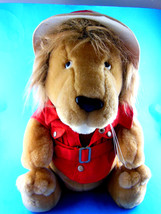 Dakin LION Plush Fun Farm 14&quot; sitting w safari hat &amp; red jack Vintage 1987 Korea - £19.77 GBP