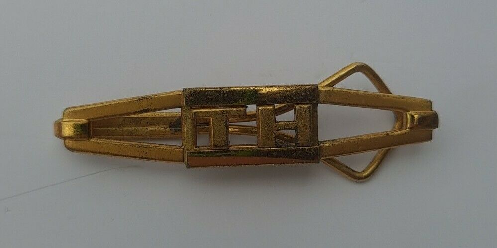 Swank Mens 1950s Vintage Square Monogram Initials "T H" Tie Clip Gold Tone GUC - $4.00