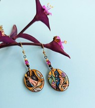 Painted Bird inspired Boho Natural Personalized earrings.Miniature painting - £46.58 GBP