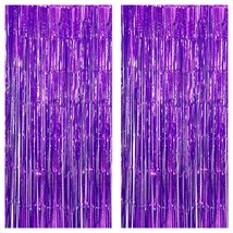 Xtralarge Purple Foil Fringe Curtain, 2 Pieces - 8 X 6.4 Feet | Purple Curtain F - £16.02 GBP