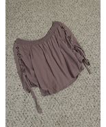 Sky And Sparrow Purple Off The Shoulder Lace Up 3/4 Sleeve Women’s Shirt... - $12.86