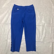 Lula-B Crop Pants Womens 8 Blue Lattice Detailing Stretch Pull-on - £12.45 GBP