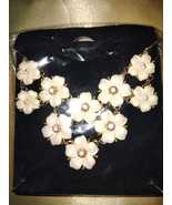 New Cream Floral Statement Necklace – Gold-Tone with Rhinestone Centers - $20.52 CAD