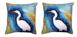 Pair of Betsy Drake Great Egret Left No Cord Pillows 18 Inch X 18 Inch - £62.29 GBP