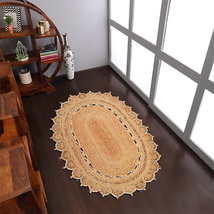 Rugsotic Hand Woven Kilim Jute Oval Area Rug, 5&#39;X6&#39;7&quot;, Eco-Friendly Beige - $214.95