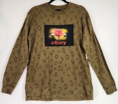 Obey Shirt Womens Small Olive Green Floral Graphic Leapord Print Street Wear - £20.33 GBP