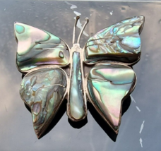 Taxco 925 Sterling Silver Mother Of Pearl Butterfly Brooch - £34.25 GBP