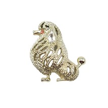 Sarah Coventry Poodle Dog Suzette Brooch Pin Gold Tone Red Rhinestone Eye VTG - $13.36