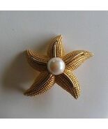 Gold Tone Starfish Brooch Faux Pear in Center - $32.66