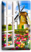 Window View Windmill Tulips Farm Field 1 Gang Light Switch Wall Plate Room Decor - £7.54 GBP