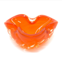 Vintage Orange Art Glass Hand Blow Folded Edge Candy Dish Bowl Heavy 5 3/4&quot; - £34.80 GBP