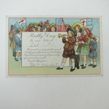 Postcard Sunday School Rally Day Children Red Cross US Flags Horn Antique 1911 - £4.70 GBP