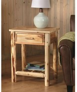Wood Farmhouse End Table Rustic Cabin Side Drawer Log Nightstand Bedside... - $4,545.48 MXN
