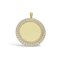 Memory Pendant Real 10k Gold Medallion CZ Charm Picture Photo Frame 2.1&quot; - £555.03 GBP