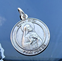 Malco Vintage 925 Sterling Silver Catholic Saint Rita Medal Pendant - £39.93 GBP
