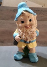 Vintage 1977 Hand Painted Glazed Ceramic Garden Gnome Elf Yard Decor 17&#39;&#39; Tall - £94.62 GBP