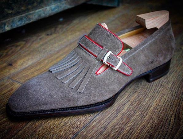 Gray Monk Men Shoes Single Buckle Fringed Suede Leather Premium Quality Handmade