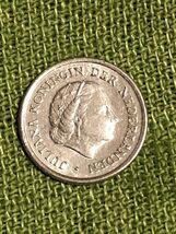 Netherlands 1965 Ten 10 Cents Circulated Coin, Queen Juliana - $5.32