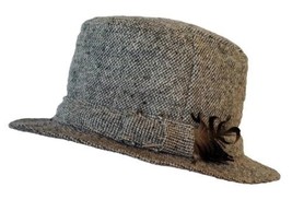 60s Norm Thompson Bucket Hat 7 Original Irish Country Wool Tweed Feather Fedora - £22.46 GBP