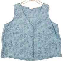 a.n.a Women Shirt Size 2X Blue Preppy Floral Classic Button Up V-Neck Sleeveless - £9.43 GBP