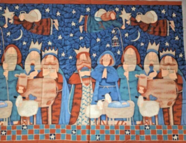 Sue Dreamer Christmas Nativity Mary Joseph Baby Kings Angels Fabric Panel 56x42 - £19.72 GBP