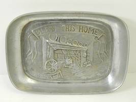 Vintage Pewter Tray Colonial &#39;Bless This Home&#39; Dresser, Coin Watch, Catch-All - £12.62 GBP