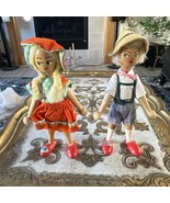 2 Vintage Polish Wooden Boy Girl Peg Dolls Old Clothing Hand Painted - $24.31
