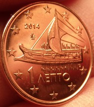 Gem Unc Greece 2014 1 Euro Cent~Ancient Athenian Trireme~Minted In Athen... - $2.34