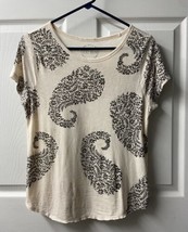 Lucky Brand Cap Sleeve T Shirt  Womens Size S Cream and  Brown Paisley - £10.70 GBP