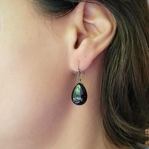 Vintage Dainty 925 Sterling Silver Black Stone Teardrop Earrings - $34.99