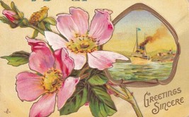 Greetings Sincere Flowers Ship Scene 1911 Postcard B27 - £2.41 GBP