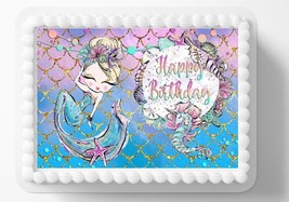 Mermaid Under The Sea Edible Image Cake Topper Birthday Cake Topper Frosting She - $16.47