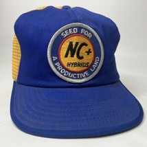 Vtg NC+ Hybrids Patch Seed Corn Farmer Trucker Blue Hat Cap Snapback Yel... - £17.63 GBP