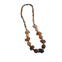 Wooden Bead Rondelle Necklace Womens Vintage Jewelry 28&quot; Length Handmade - £18.28 GBP