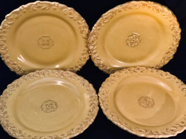 B Dinner Plates YELLOW  (4) 9.5&quot; Unique Distressed B Stoneware Salad Plates - $37.00