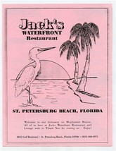 Jacks Waterfront Restaurant Menu St Petersburg Beach Florida 1993 - $17.82