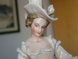 Continental 18th Century Porcelain Figurine Lady with Candle Holder Tabl... - $399.95