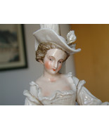 Continental 18th Century Porcelain Figurine Lady with Candle Holder Table Lamp - $399.95