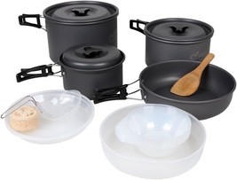 Yodo Anodized Aluminum Camping Cookware Set Backpacking Pans Pot Mess, 5 Person - £38.88 GBP