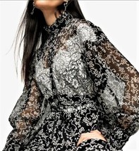 TOPSHOP Black and White Floral Lace Dress Size- 6 - £39.21 GBP