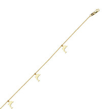 14K Solid Gold Dolphin Dangle Ankle Bracelet Anklet - Yellow 9&quot;-10&quot; adjustable - £224.11 GBP