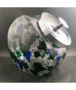 Hand-Painted Angled Glass Treat Jar Grapes &amp; Vines W Lid - $750.84 MXN